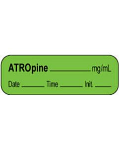 Anesthesia Label with Date, Time & Initial | Tall-Man Lettering (Paper, Permanent) Atropine mg/ml 1 1/2" x 1/2" Green - 1000 per Roll