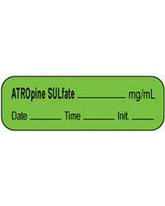 Anesthesia Label with Date, Time & Initial | Tall-Man Lettering (Paper, Permanent) Atropine Sulfate mg/ml 1 1/2" x 1/2" Green - 1000 per Roll