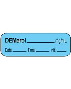 Anesthesia Label with Date, Time & Initial | Tall-Man Lettering (Paper, Permanent) Demerol mg/ml 1 1/2" x 1/2" Blue - 1000 per Roll