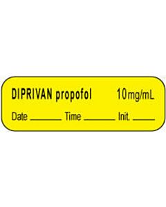 Anesthesia Label with Date, Time & Initial | Tall-Man Lettering (Paper, Permanent) Diprivan Propofol 1 1/2" x 1/2" Yellow - 1000 per Roll