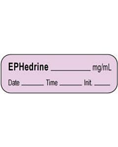 Anesthesia Label with Date, Time & Initial | Tall-Man Lettering (Paper, Permanent) Ephedrine mg/ml 1 1/2" x 1/2" Violet - 1000 per Roll