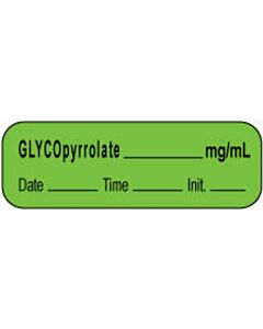 Anesthesia Label with Date, Time & Initial | Tall-Man Lettering (Paper, Permanent) Glycopyrrolate mg/ml 1 1/2" x 1/2" Green - 1000 per Roll