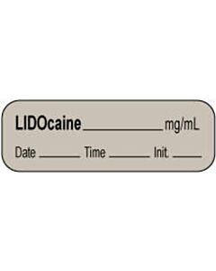 Anesthesia Label with Date, Time & Initial | Tall-Man Lettering (Paper, Permanent) Lidocaine mg/ml 1 1/2" x 1/2" Gray - 1000 per Roll