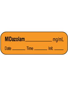 Anesthesia Label with Date, Time & Initial | Tall-Man Lettering (Paper, Permanent) Midazolam mg/ml 1 1/2" x 1/2" Orange - 1000 per Roll