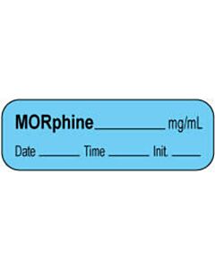 Anesthesia Label with Date, Time & Initial | Tall-Man Lettering (Paper, Permanent) Morphine mg/ml 1 1/2" x 1/2" Blue - 1000 per Roll
