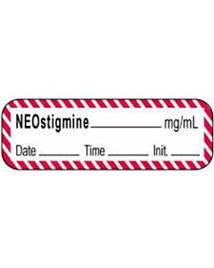 Anesthesia Label with Date, Time & Initial | Tall-Man Lettering (Paper, Permanent) Neostigmine mg/ml 1 1/2" x 1/2" White with Fluorescent Red - 1000 per Roll