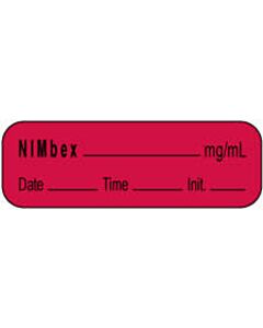 Anesthesia Label with Date, Time & Initial | Tall-Man Lettering (Paper, Permanent) Nimbex mg/ml 1 1/2" x 1/2" Fluorescent Red - 1000 per Roll