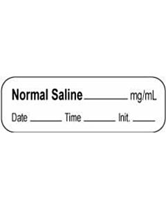 Anesthesia Label with Date, Time & Initial | Tall-Man Lettering (Paper, Permanent) Normal Saline mg/ml 1 1/2" x 1/2" White - 1000 per Roll