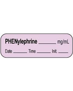 Anesthesia Label with Date, Time & Initial | Tall-Man Lettering (Paper, Permanent) Phenylephrine mg/ml 1 1/2" x 1/2" Violet - 1000 per Roll