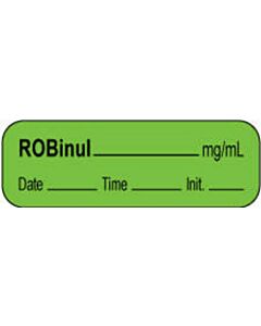 Anesthesia Label with Date, Time & Initial | Tall-Man Lettering (Paper, Permanent) Robinul mg/ml 1 1/2" x 1/2" Green - 1000 per Roll