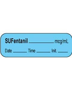 Anesthesia Label with Date, Time & Initial | Tall-Man Lettering (Paper, Permanent) Sufentanil mcg/ml 1 1/2" x 1/2" Blue - 1000 per Roll