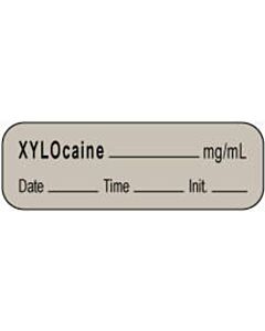 Anesthesia Label with Date, Time & Initial | Tall-Man Lettering (Paper, Permanent) Xylocaine mg/ml 1 1/2" x 1/2" Gray - 1000 per Roll