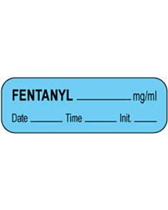 Anesthesia Label with Date, Time & Initial (Paper, Permanent) Fentanyl mg/ml 1 1/2" x 1/2" Blue - 1000 per Roll