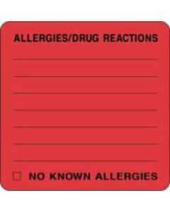 Label Paper Permanent Allergies/drug React 1 1/2" Core 2 1/2"x2 1/2" Fl. Red 500 per Roll