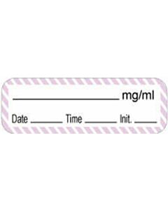 Anesthesia Label with Date, Time & Initial (Paper, Permanent) mg/ml 1 1/2" x 1/2" White with Violet - 1000 per Roll