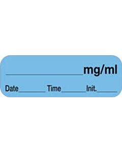 Anesthesia Label with Date, Time & Initial (Paper, Permanent) mg/ml 1 1/2" x 1/2" Blue - 1000 per Roll