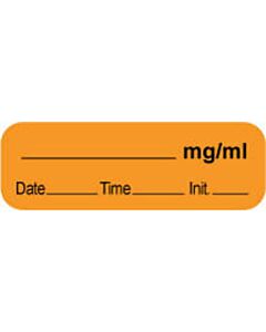 Anesthesia Label with Date, Time & Initial (Paper, Permanent) mg/ml 1 1/2" x 1/2" Orange - 1000 per Roll