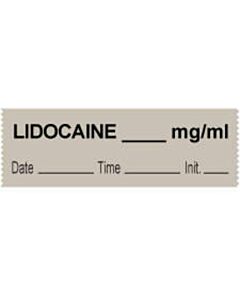 Anesthesia Tape with Date, Time & Initial (Removable) Lidocaine mg/ml 1/2" x 500" - 333 Imprints - Gray - 500 Inches per Roll