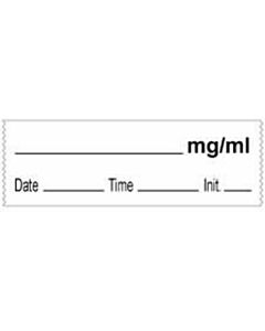 Anesthesia Tape with Date, Time & Initial (Removable) mg/ml 1/2" x 500" - 333 Imprints - White - 500 Inches per Roll