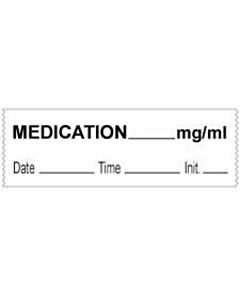 Anesthesia Tape with Date, Time & Initial (Removable) Medication mg/ml 1/2" x 500" - 333 Imprints - White - 500 Inches per Roll