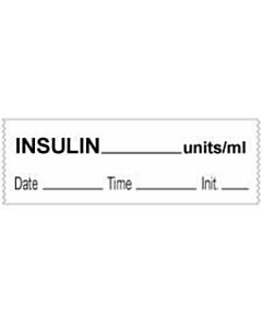 Anesthesia Tape with Date, Time & Initial (Removable) Insulin Units/ml 1/2" x 500" - 333 Imprints - White - 500 Inches per Roll