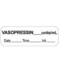 Anesthesia Label with Date, Time & Initial (Paper, Permanent) Vasopressin Units/ml 1 1/2" x 1/2" White - 1000 per Roll