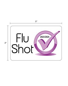 2023-24 Flu Shot Sticker "Flu Shot 2023-2024", 3" x 2", Paper, Permanent, 250 per Roll