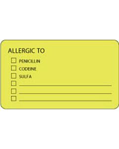 Label Paper Permanent Allergic To: [  3"x1 3/4" Fl. Yellow 500 per Roll
