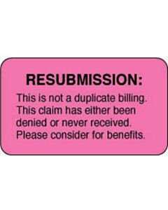 Label Paper Permanent Resubmission: This 1 5/8" x 7/8", Fl. Pink, 1000 per Roll