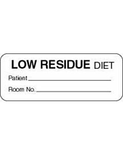 Label Paper Permanent Low Residue Diet 2 1/4" x 7/8", White, 1000 per Roll