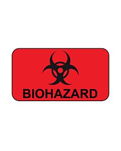 Hazard Label (Paper, Permanent) Biohazard  1 5/8"x7/8" Fluorescent Red - 1000 Labels per Roll