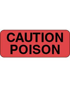 Hazard Label (Paper, Permanent) Caution Poison  2 1/4"x7/8" Fluorescent Red - 1000 Labels per Roll