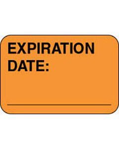 Lab Communication Label (Paper, Permanent) Expiration Date:  1 5/8"x7/8" Fluorescent Orange - 1000 per Roll