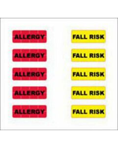 Alert Bands® Label Poly "Allergy", "Fall Risk" Pre-printed, State Standardization 0.6875x1/4 Red and Yellow - 200 per Package