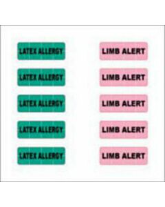 Alert Bands® Label Poly "Latex Allergy", "Limb Alert" Pre-printed, State Standardization 0.6875x1/4 Green and Pink - 200 per Package