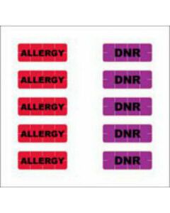 Alert Bands® Label Poly "Allergy", "DNR" Pre-printed, State Standardization 0.6875x1/4 Red and Purple - 200 per Package
