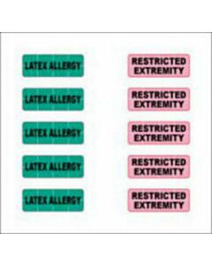 Alert Bands® Label Poly "Latex Allergy", "Restricted Extremity" Pre-printed, State Standardization 0.6875 x 1/4 Green and Pink - 200 per Package