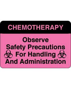 Communication Label (Paper, Permanent) Chemotherapy Observe 3" x 2" Fluorescent Pink with Black - 500 per Roll