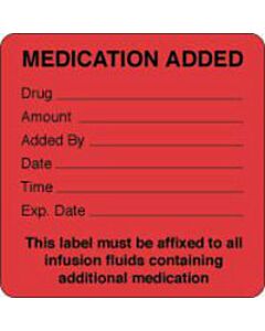Label Paper Permanent Medication Added 2 1/2" x 2 1/2", Fl. Red, 500 per Roll