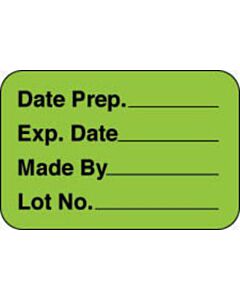 Communication Label (Paper, Permanent) Date Prep. 1 5/8" x 7/8" Fluorescent Green - 1000 per Roll