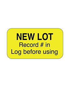 Lab Communication Label (Paper, Permanent) New Lot Record # In  1 5/8"x7/8" Yellow - 1000 per Roll