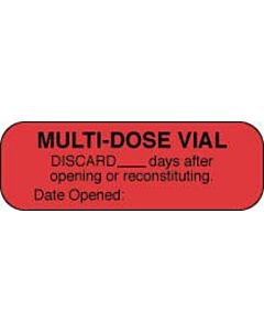 Communication Label (Paper, Permanent) Multi-Dose Vial 1 1/2" x 1/2" Fluorescent Red - 1000 per Roll