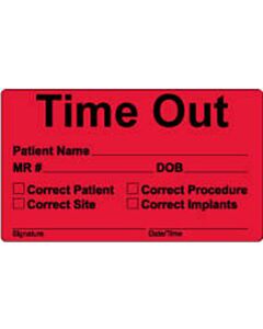 Label Paper Permanent Time Out Patient 3" x 1", 3/4", Fl. Red, 500 per Roll