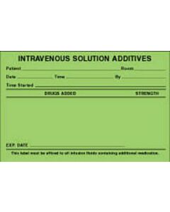 Label Paper Permanent Intravenous Solution, 4" x 2 5/8", Fl. Green, 500 per Roll