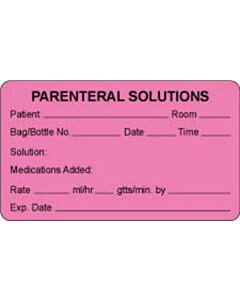 Communication Label (Paper, Permanent) Parenteral Solutions 3" x 1 3/4" Fluorescent Pink - 500 per Roll