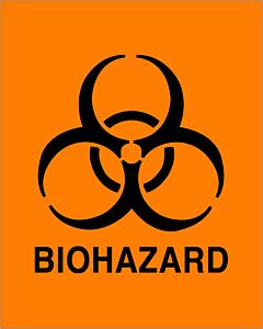 Hazard Label (Paper, Permanent) Biohazard  8"x10" Fluorescent Orange - 50 Labels per Package