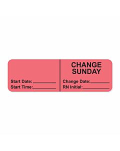 IV Label, Wraparound, Paper, Permanent, "Change Sunday", 2-7/8"x7/8", Fl. Pink, 1000 per Roll 