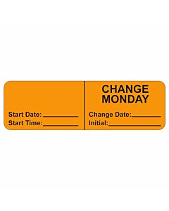 IV Label, Wraparound, Paper, Permanent, "Change Monday", 2-7/8"x7/8", Fl. Orange, 1000 per Roll 