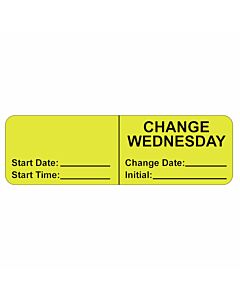IV Label, Wraparound, Paper, Permanent, "Change Wednesday", 2-7/8"x7/8", Fl. Yellow, 1000 per Roll 