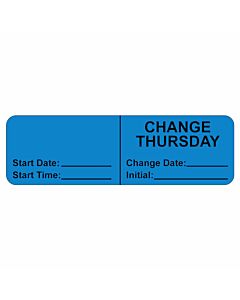 IV Label, Wraparound, Paper, Permanent, "Change Thursday", 2-7/8"x7/8", Blue, 1000 per Roll 